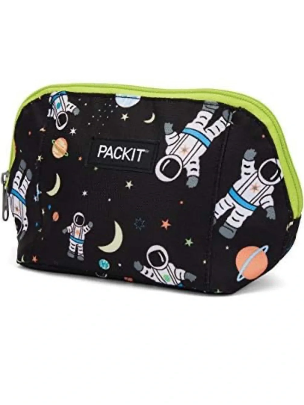 PackIt-Snack Bag Freezable Astronaut Print Pouch - Black with Lime Zipper